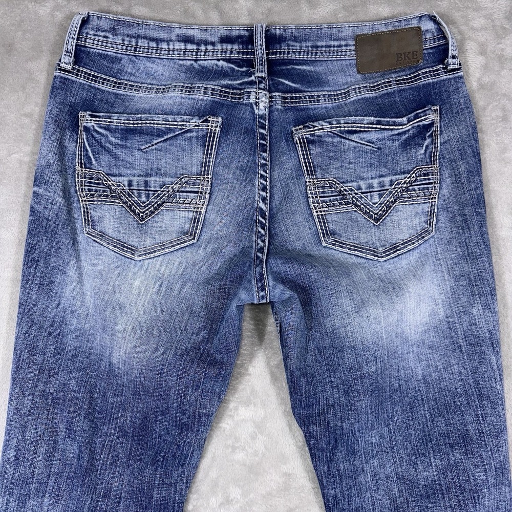 BKE Mason Straight Tapered Stretch Jeans Mens 33x32 (Fits 33x31) Blue Whiskered - Picture 10 of 11